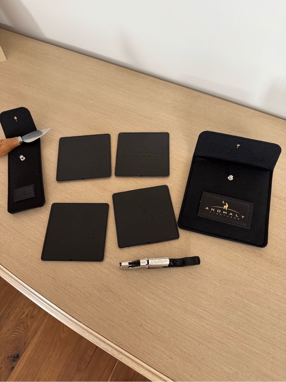 Black Leather Key & Card Holder Set with Pouch